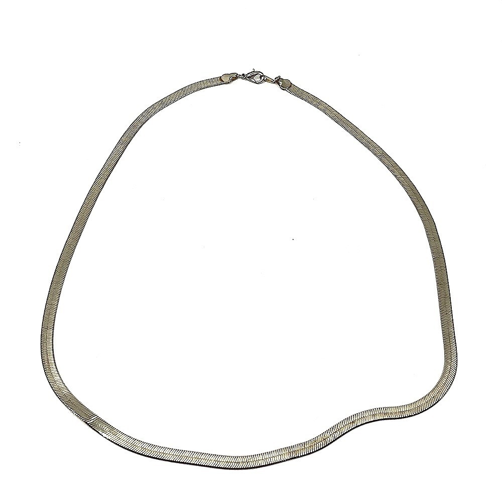Vintage Y2K Silver Tone Liquid Herringbone Flat Snake Chain Classic Necklace Bib